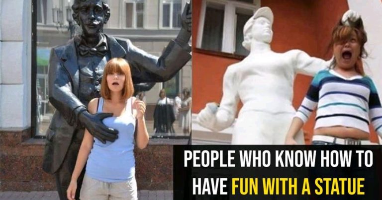15 People Showing Us How To Have Fun While Posing With A Statue.