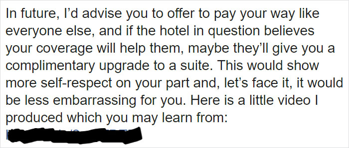 Influencer asking for free stay